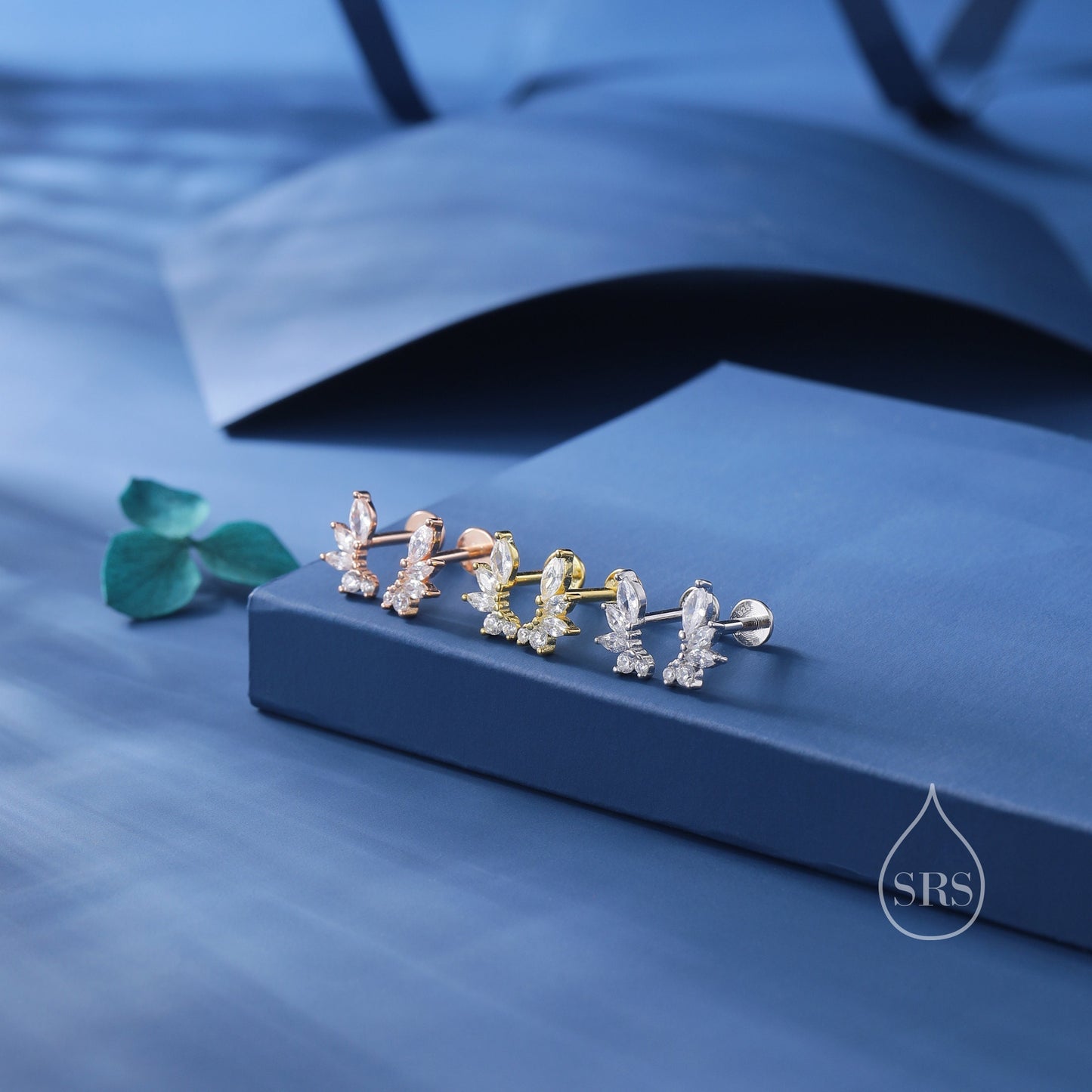 Mini Marquise CZ Earrings, Internally Threaded Flat Back Earrings in Sterling Silver, Marquise Earrings, Screw Back Earrings