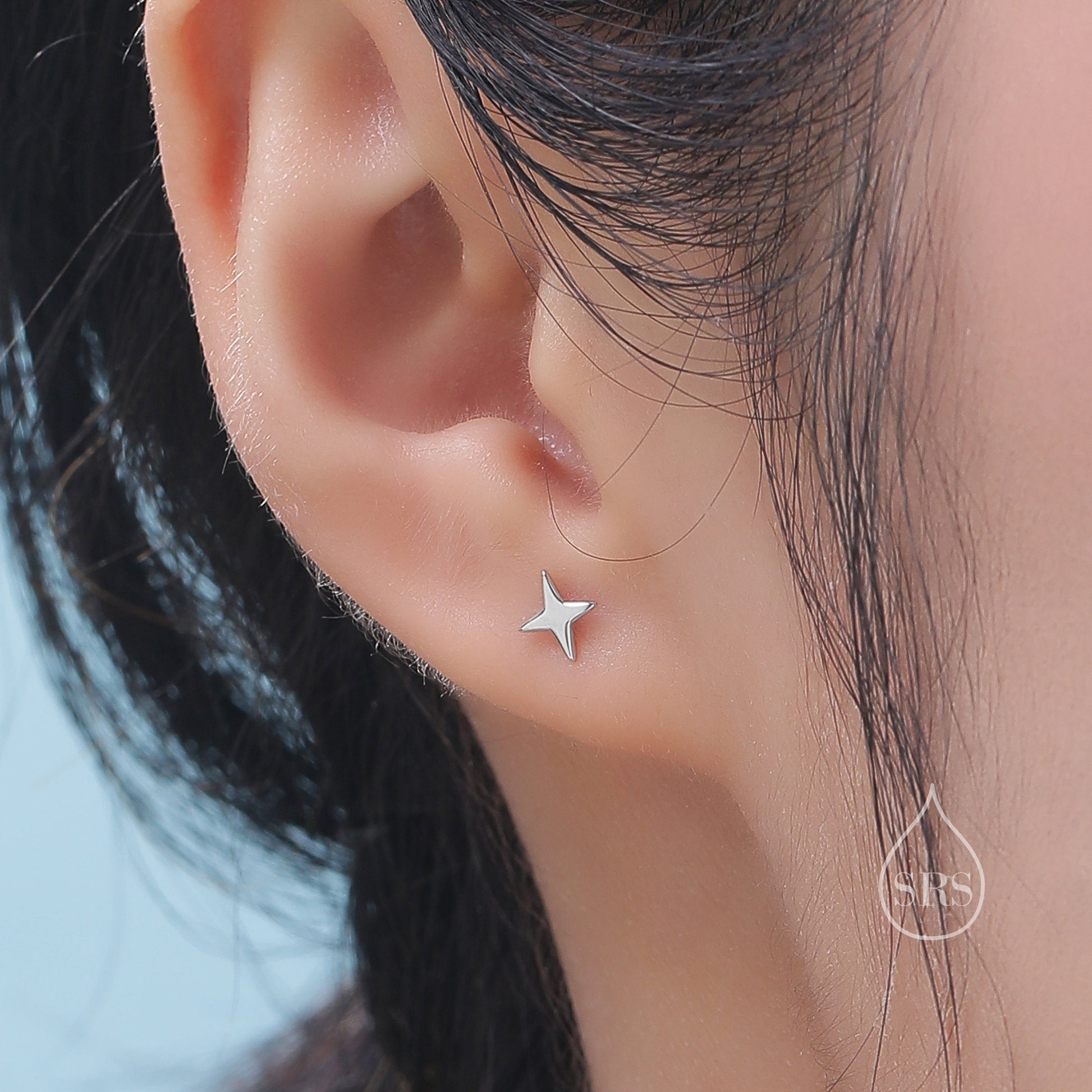 Four Point Star Internally Threaded Flat Back/Screw back/Stud Earrings in Sterling Silver, Tiny Star Earrings