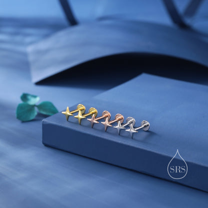 Four Point Star Internally Threaded Flat Back/Screw back/Stud Earrings in Sterling Silver, Tiny Star Earrings