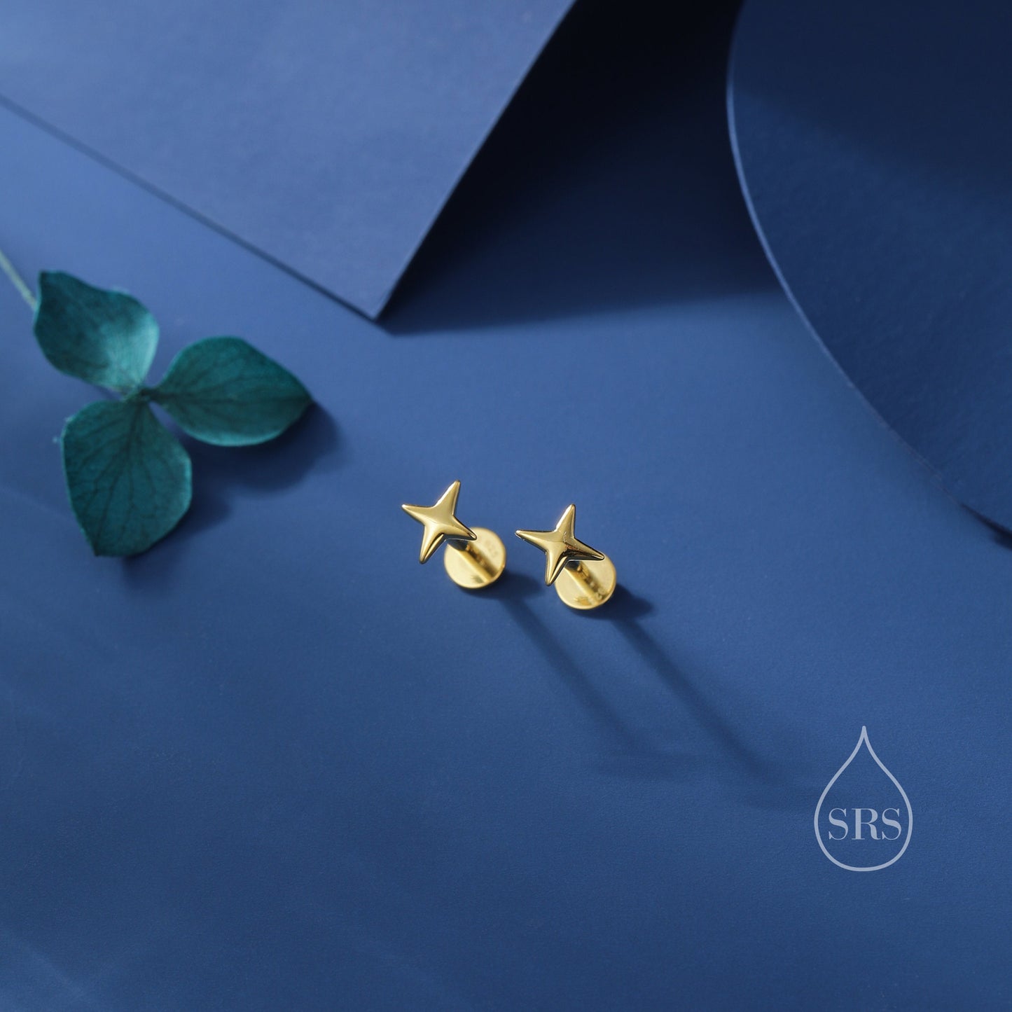 Four Point Star Internally Threaded Flat Back/Screw back/Stud Earrings in Sterling Silver, Tiny Star Earrings