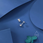 Extra Tiny Three CZ Internally Flat Back /Stud Earrings / Screw Back Earrings in Sterling Silver, Silver or Gold or Rose Gold, CZ Trio Stud