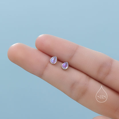 Very Tiny Moonstone Droplet Screw Back Earrings in Sterling Silver, Silver or Gold or Rose Gold, Lab Moonstone Earrings, Droplet Stud, Pear