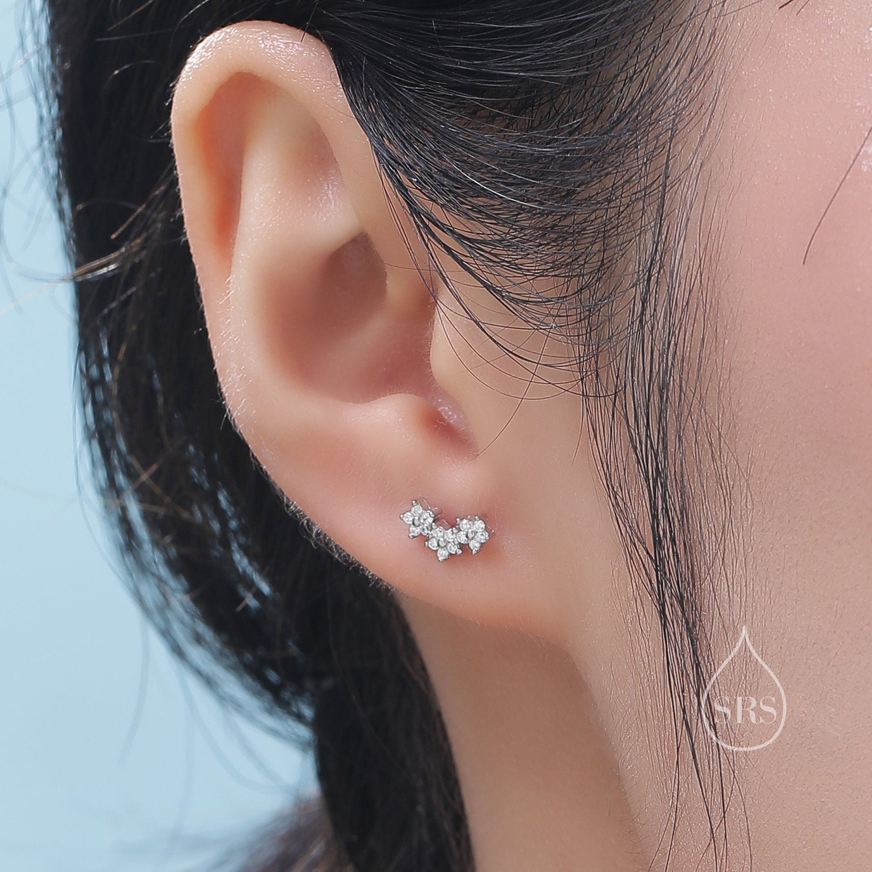 Forget Me Not CZ 18G Screw Back Earrings in Sterling Silver