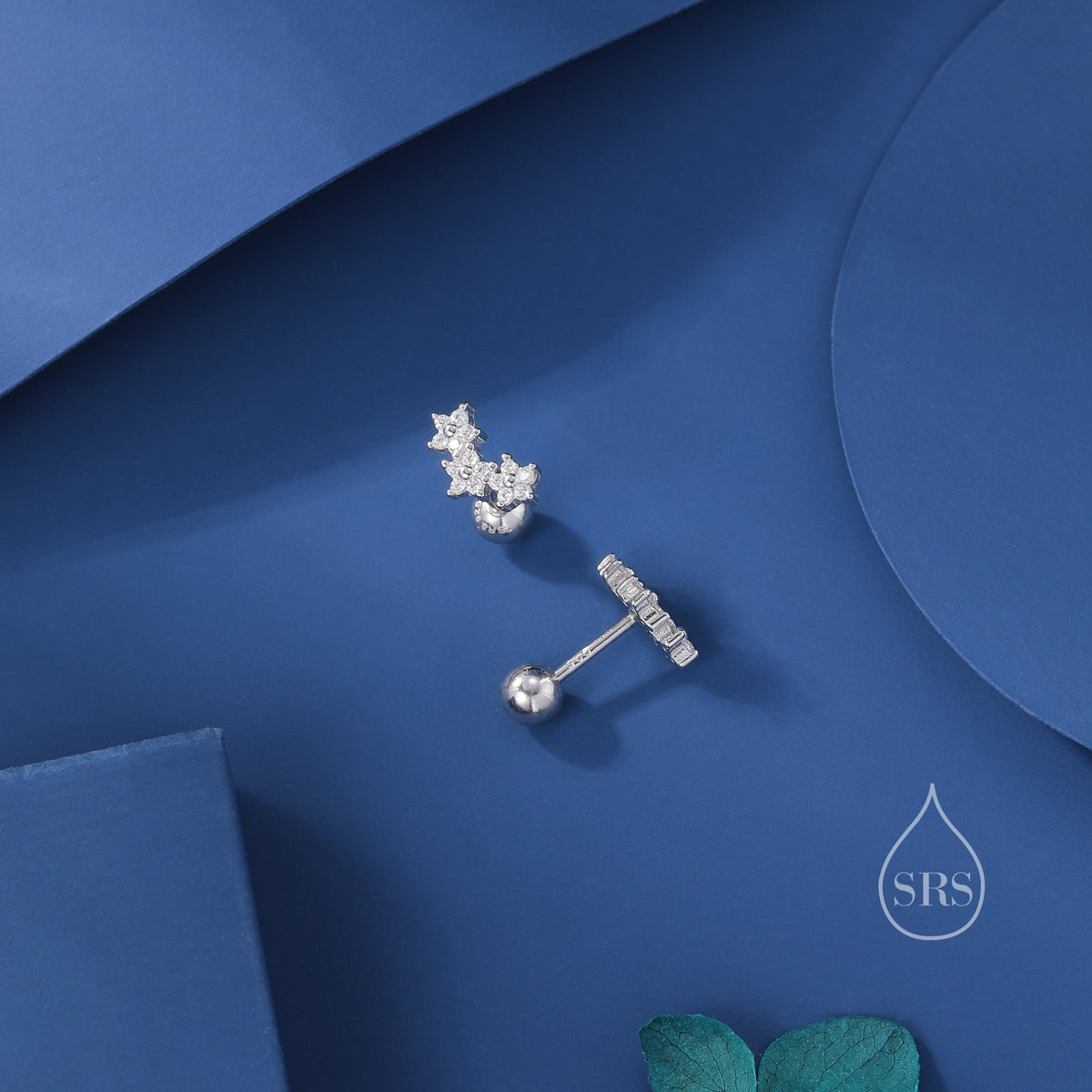 Forget Me Not CZ 18G Screw Back Earrings in Sterling Silver