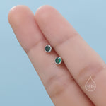 Green CZ Bezel Internally Threaded Flat Back Earrings in Sterling Silver, Silver or Gold, CZ Barbell Earrings