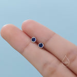 Sapphire Blue CZ Bezel 16G Internally Threaded Flat Back Earrings in Sterling Silver