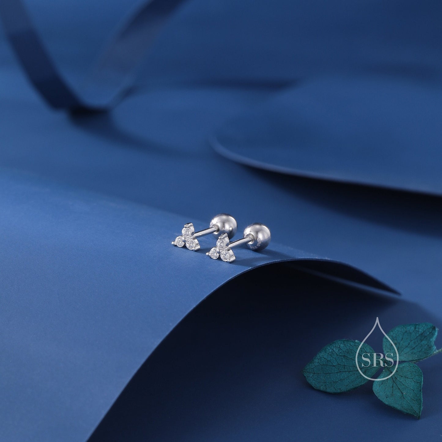 Very Tiny Three Dot Trio Screw Back Earrings in Sterling Silver with Sparkly CZ Crystals, Simple and Minimalist, Geometric and Discreet