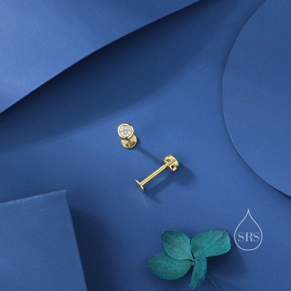 CZ 16G Internally Threaded Flat Back Earrings in Sterling Silver