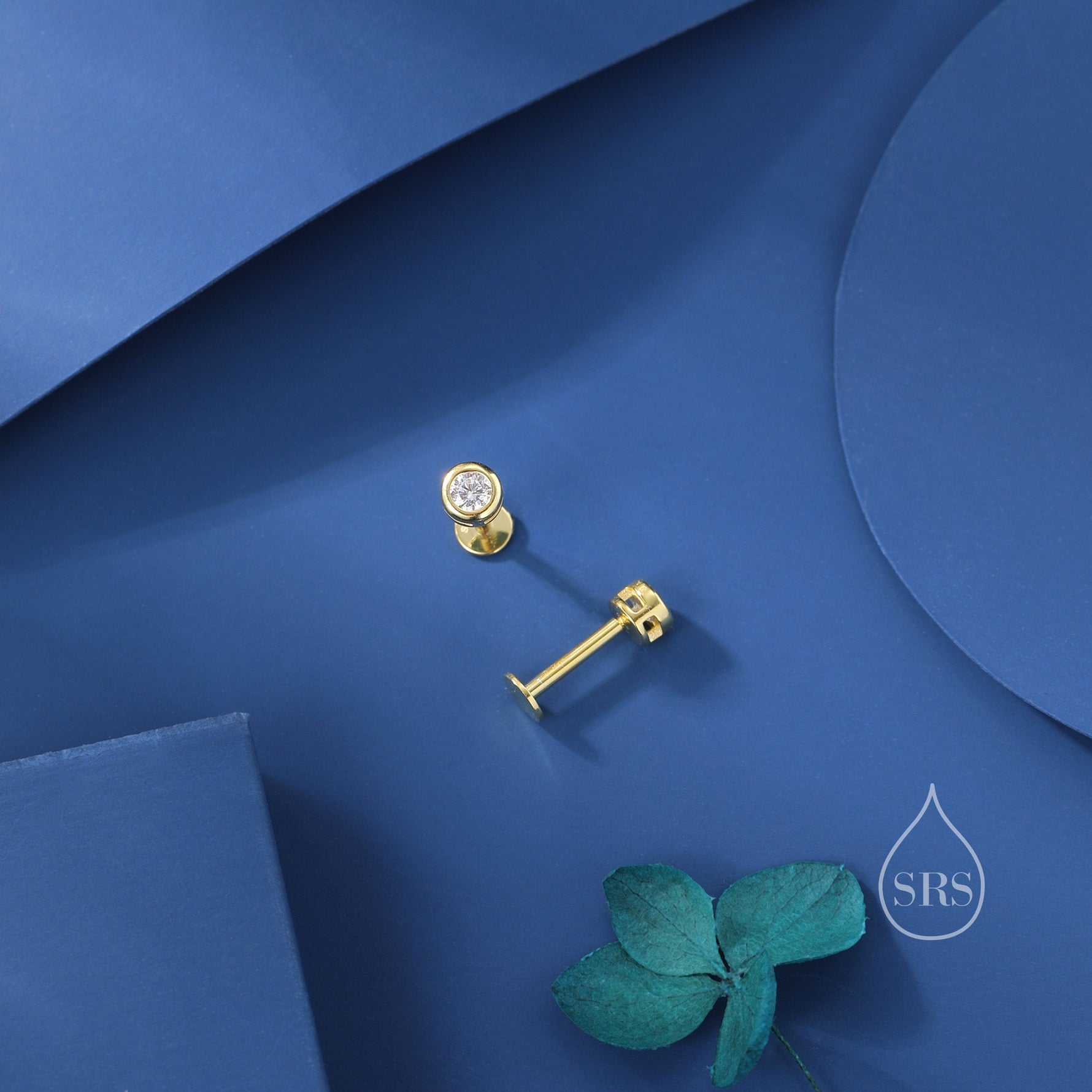 CZ 16G Internally Threaded Flat Back Earrings in Sterling Silver