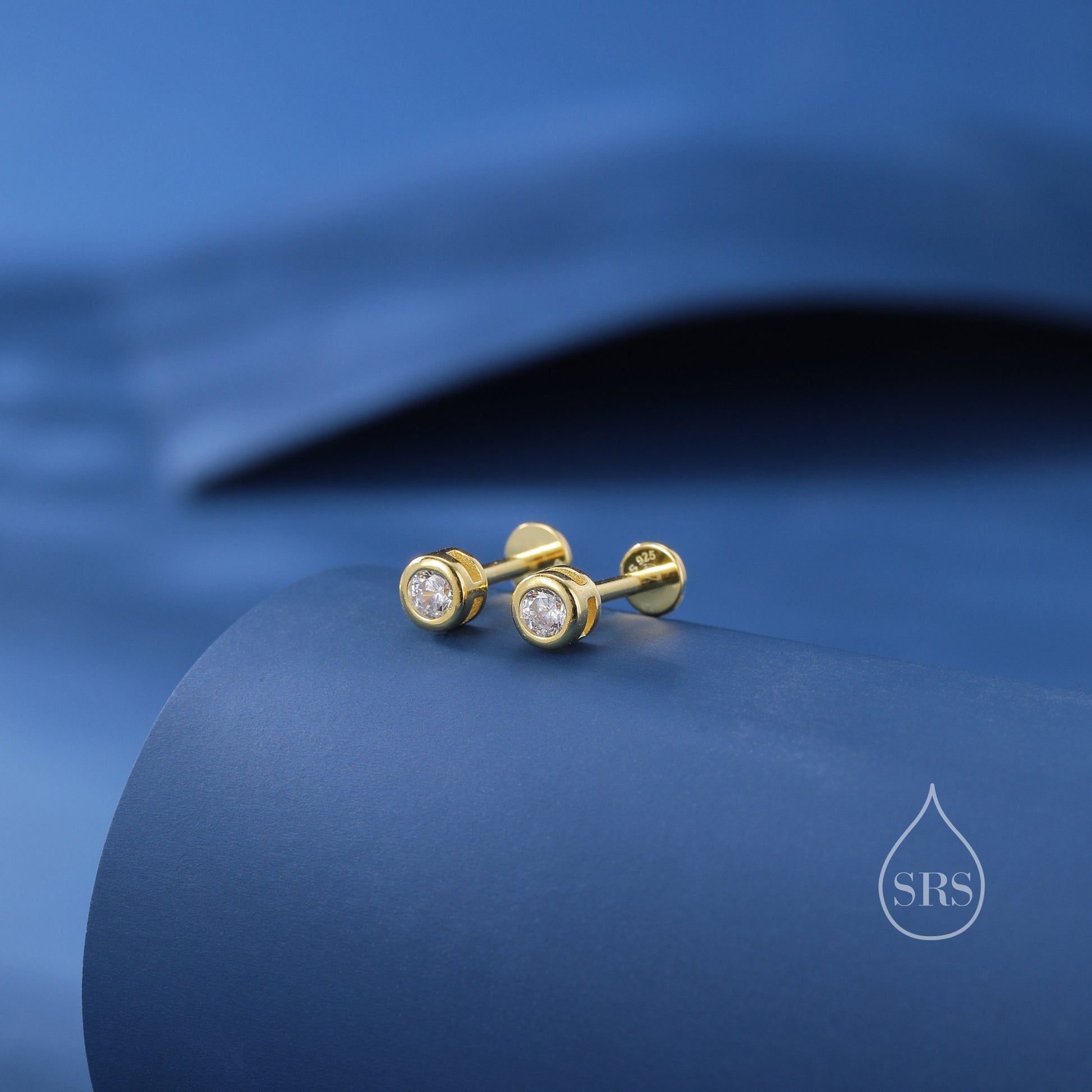 CZ Internally Threaded Flat Back / Screw Back Earrings in Sterling Silver, Rose Gold and Silver, Screw Back Earrings