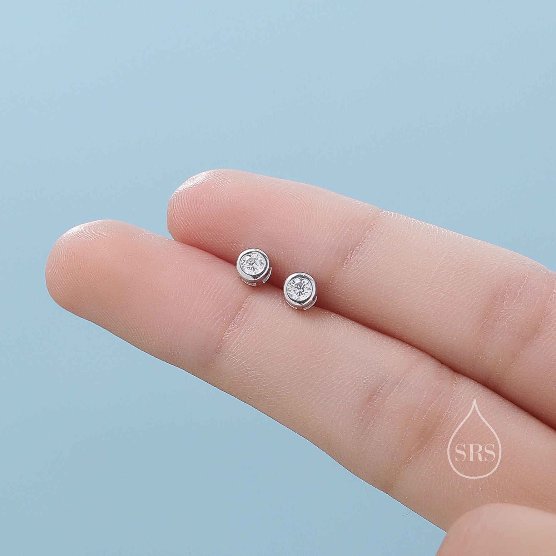 CZ 16G Internally Threaded Flat Back Earrings in Sterling Silver