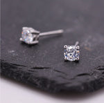 Four Prong CZ 18G Screw Back Earrings in Sterling Silver