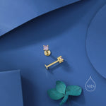 Amethyst Purple CZ 16G Internally Threaded Flat Back Earrings in Sterling Silver