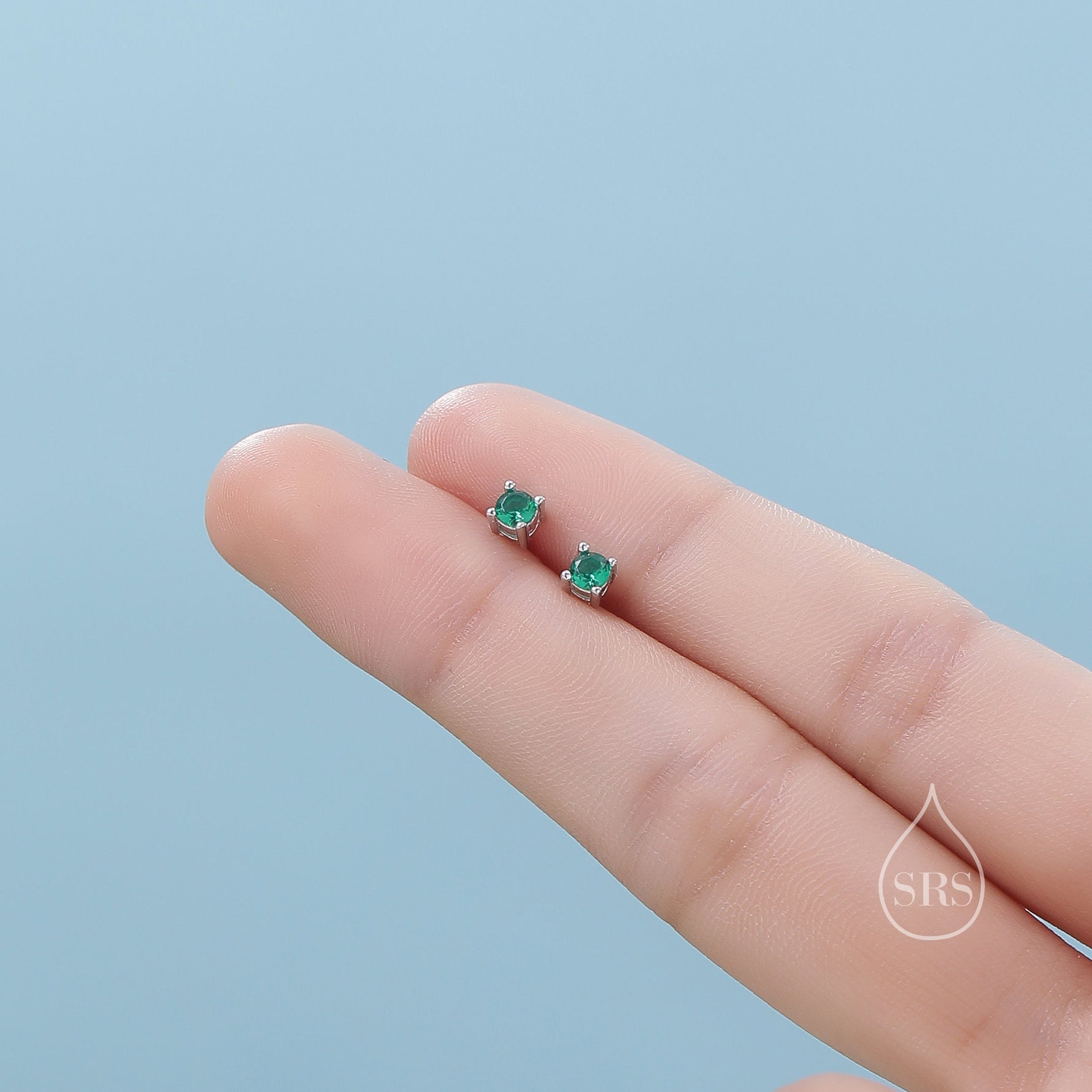 Emerald Green CZ Internally Threaded Flat Back / Screw Back /Stud Earrings in Sterling Silver, 4mm CZ, CZ Barbell Earrings, Silver or Gold