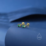 Emerald Green CZ Internally Threaded Flat Back / Screw Back /Stud Earrings in Sterling Silver, 4mm CZ, CZ Barbell Earrings, Silver or Gold