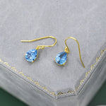 Sterling Silver Topaz Blue CZ Droplet Drop Earrings in Sterling Silver, Silver or Gold, Pear Shape 6x8mm Cubic Zirconia Hook Earrings