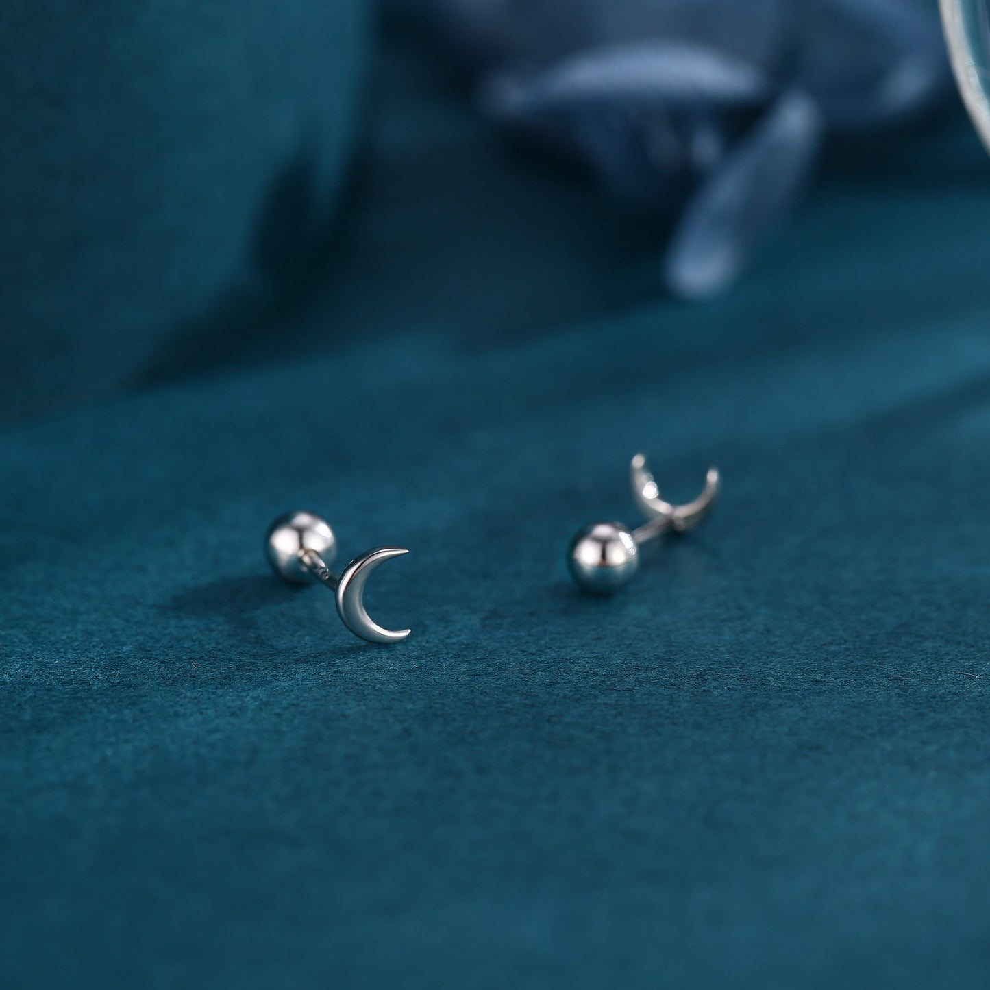 Moon Screw Back Barbell Earrings in Sterling Silver, Silver or Gold or Rose Gold, Tiny Moon Screw Back Earrings, Celestial Earrings,