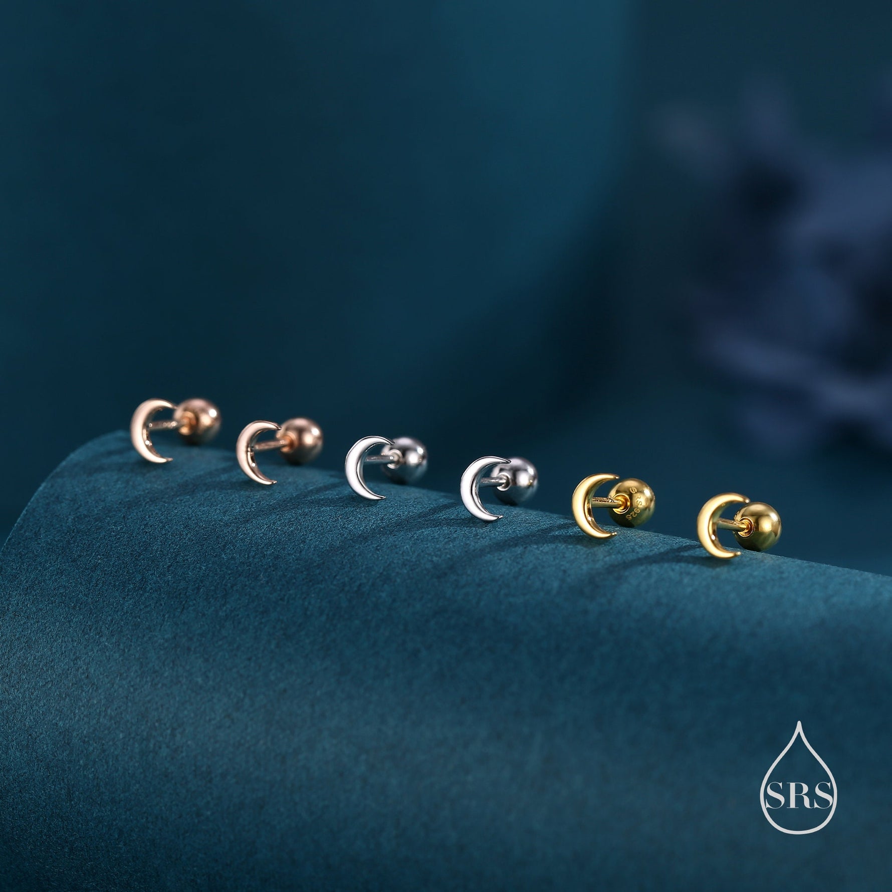 Moon Screw Back Barbell Earrings in Sterling Silver, Silver or Gold or Rose Gold, Tiny Moon Screw Back Earrings, Celestial Earrings,