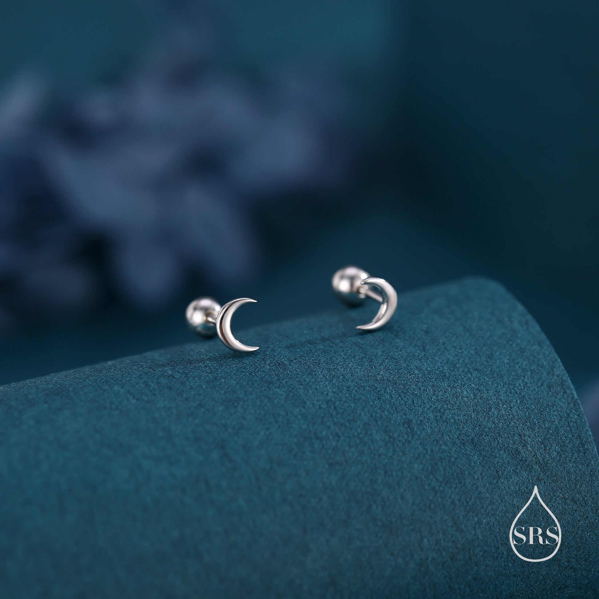 Tiny Moon Earrings in Sterling Silver, Silver or Gold or Rose Gold, Available as Stud / Flat Back / Screw Back Earrings, Celestial Earrings,