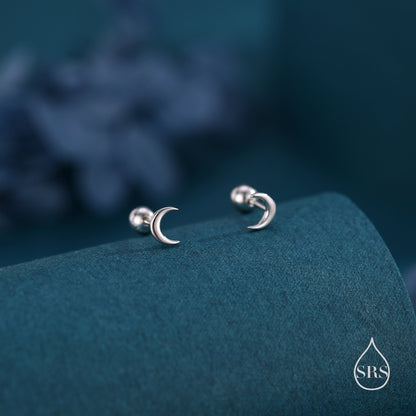 Tiny Moon Earrings in Sterling Silver, Silver or Gold or Rose Gold, Available as Stud / Flat Back / Screw Back Earrings, Celestial Earrings,