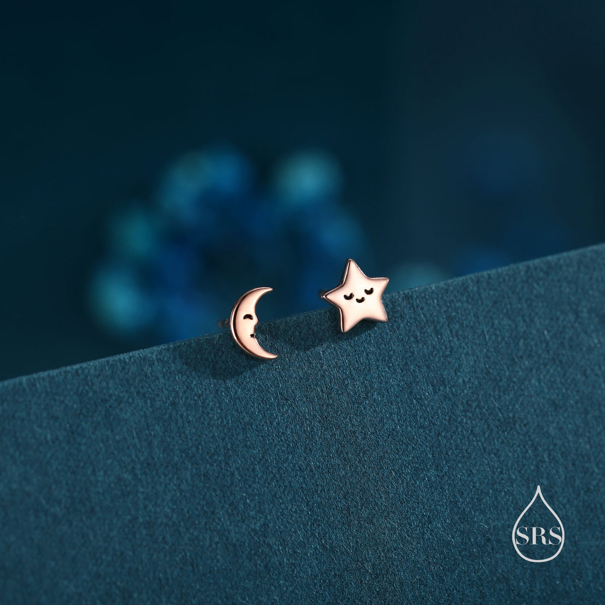 Mismatched Cute Star and Moon Stud Earrings in Sterling Silver, Silver or Gold or Rose Gold, Asymmetric Star and Crescent Moon Earrings
