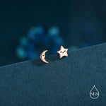 Mismatched Cute Star and Moon Stud Earrings in Sterling Silver, Silver or Gold or Rose Gold, Asymmetric Star and Crescent Moon Earrings
