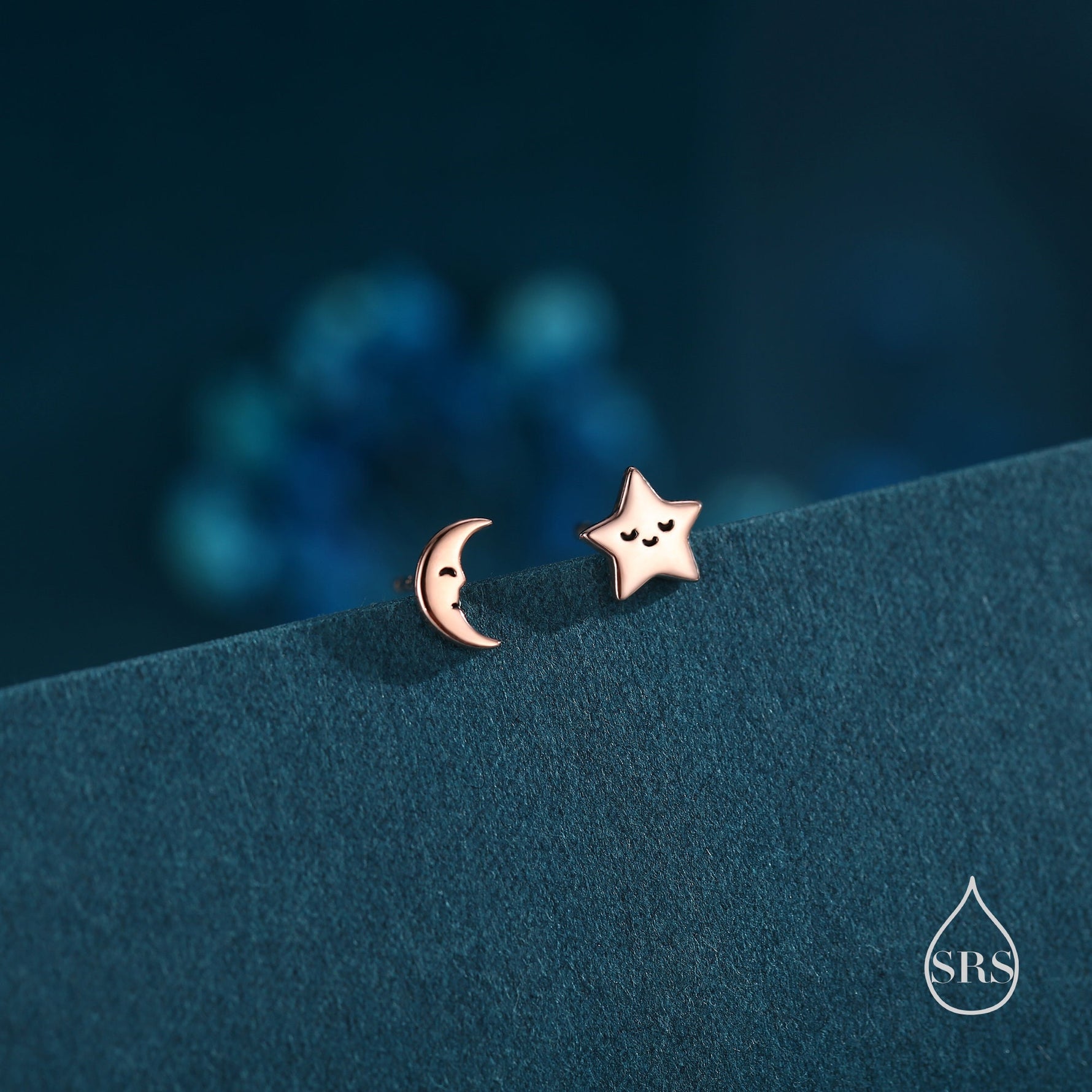 Mismatched Cute Star and Moon Stud Earrings in Sterling Silver, Silver or Gold or Rose Gold, Asymmetric Star and Crescent Moon Earrings