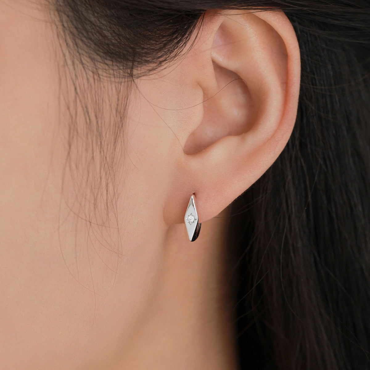 CZ Starburst Rhombus Hoop Earrings