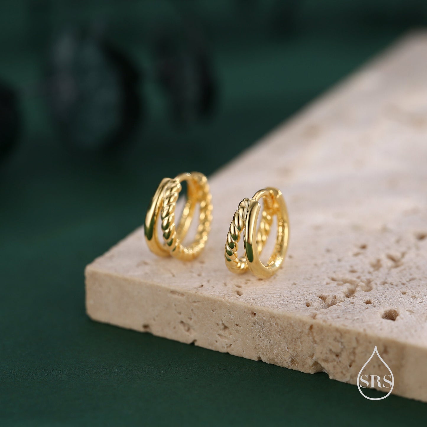 Single Piercing Double Hoop Effect Earrings in Sterling Silver with Braided Details, Rope Hoop Earrings, Silver, Gold, Rose Gold