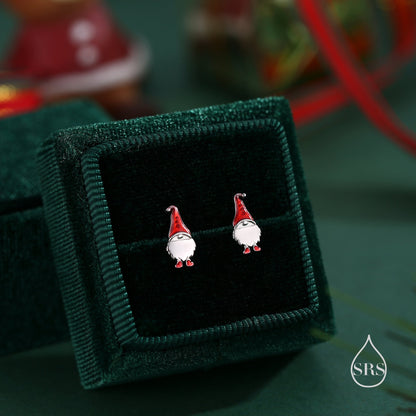 Cute Gnome Stud Earrings in Sterling Silver with Hand Painted Enamel, Winter Earrings, Snowman Earrings, Christmas Earrings