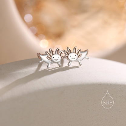 Tiny Axolotl Stud Earrings in Sterling Silver - Sea Creature Stud Earrings - Tiny Earrings - Pet Lover - Cute, Fun, Whimsical