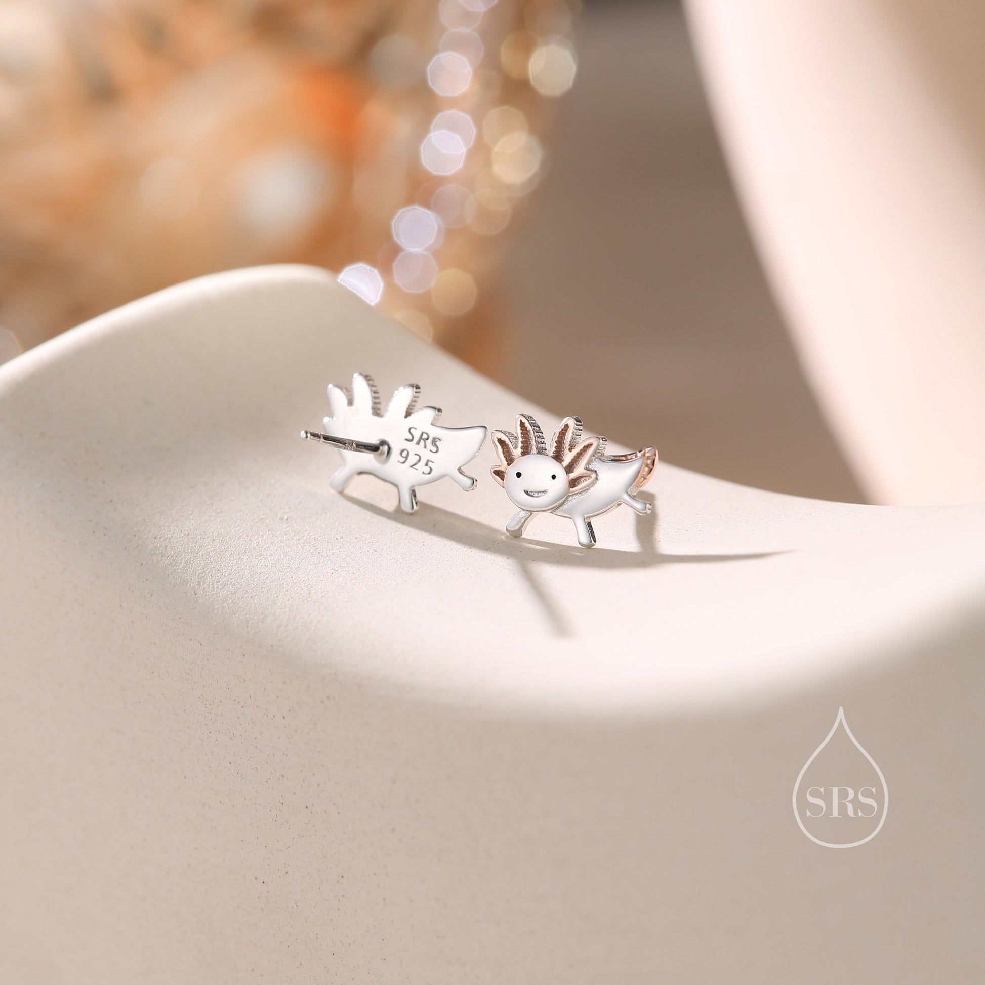 Tiny Axolotl Stud Earrings in Sterling Silver - Sea Creature Stud Earrings - Tiny Earrings - Pet Lover - Cute, Fun, Whimsical