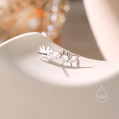 Tiny Axolotl Stud Earrings in Sterling Silver - Sea Creature Stud Earrings - Tiny Earrings - Pet Lover - Cute, Fun, Whimsical