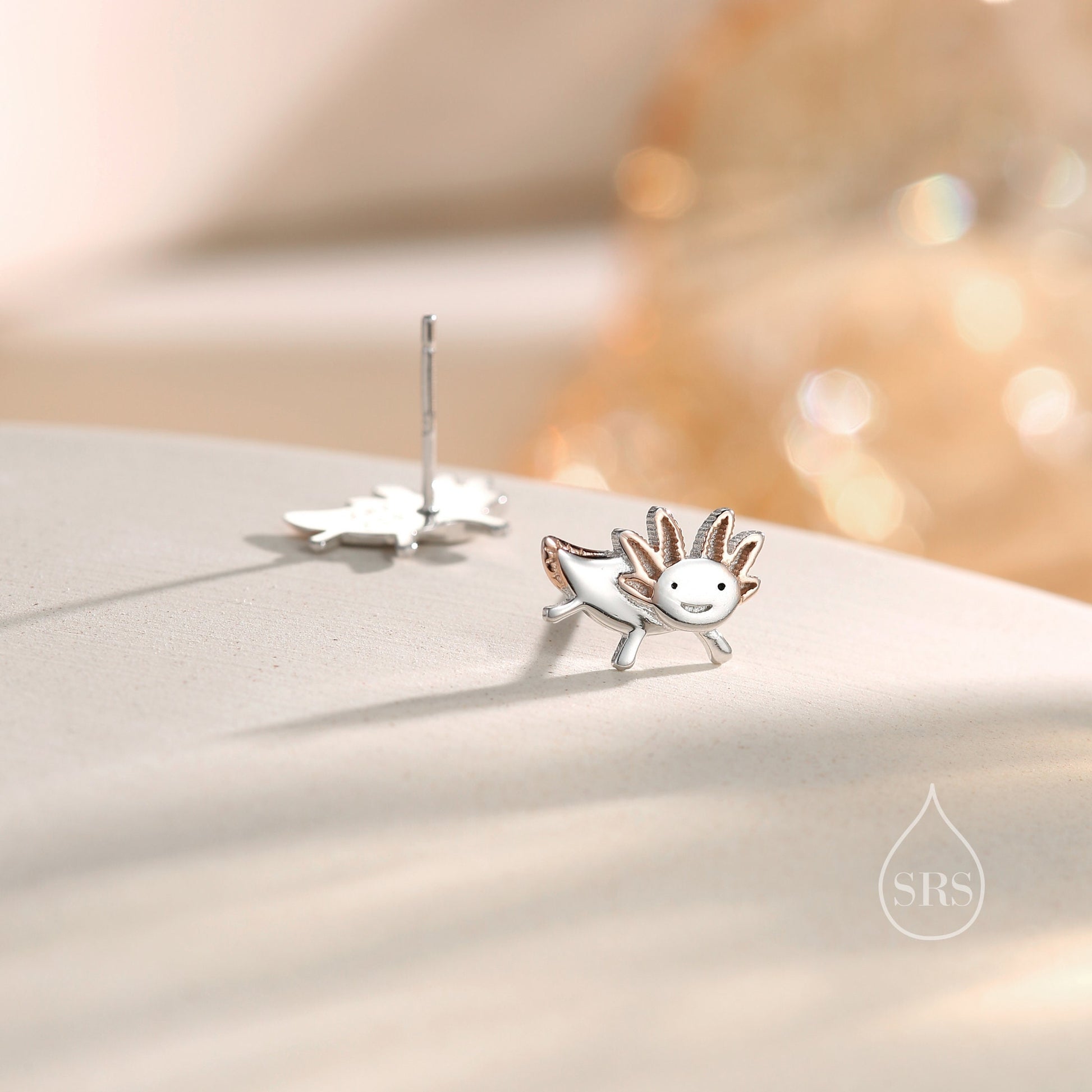 Tiny Axolotl Stud Earrings in Sterling Silver - Sea Creature Stud Earrings - Tiny Earrings - Pet Lover - Cute, Fun, Whimsical