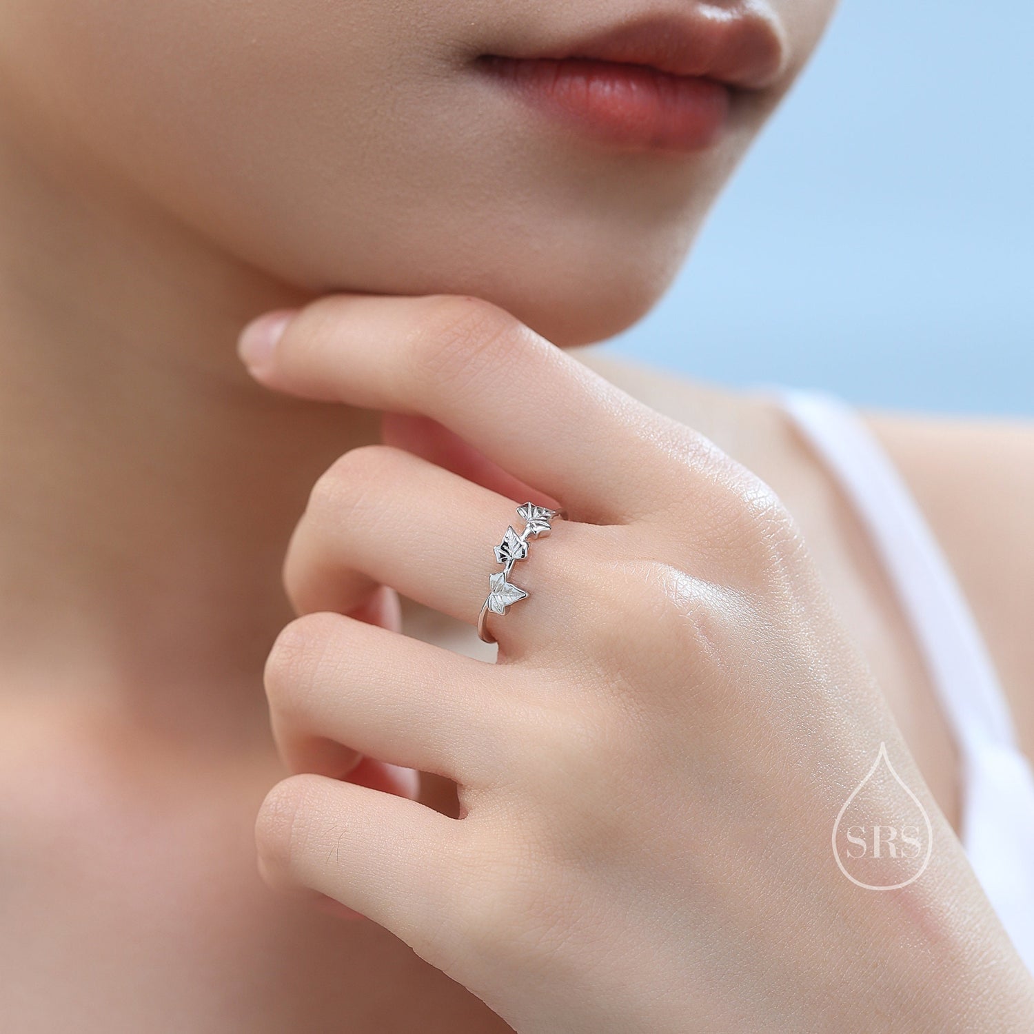 Sycamore Maple Leaf Motif Ring in Sterling Silver, Adjustable Size, Silver of Gold, Botanical Jewellery, Autumn Leaf Ring