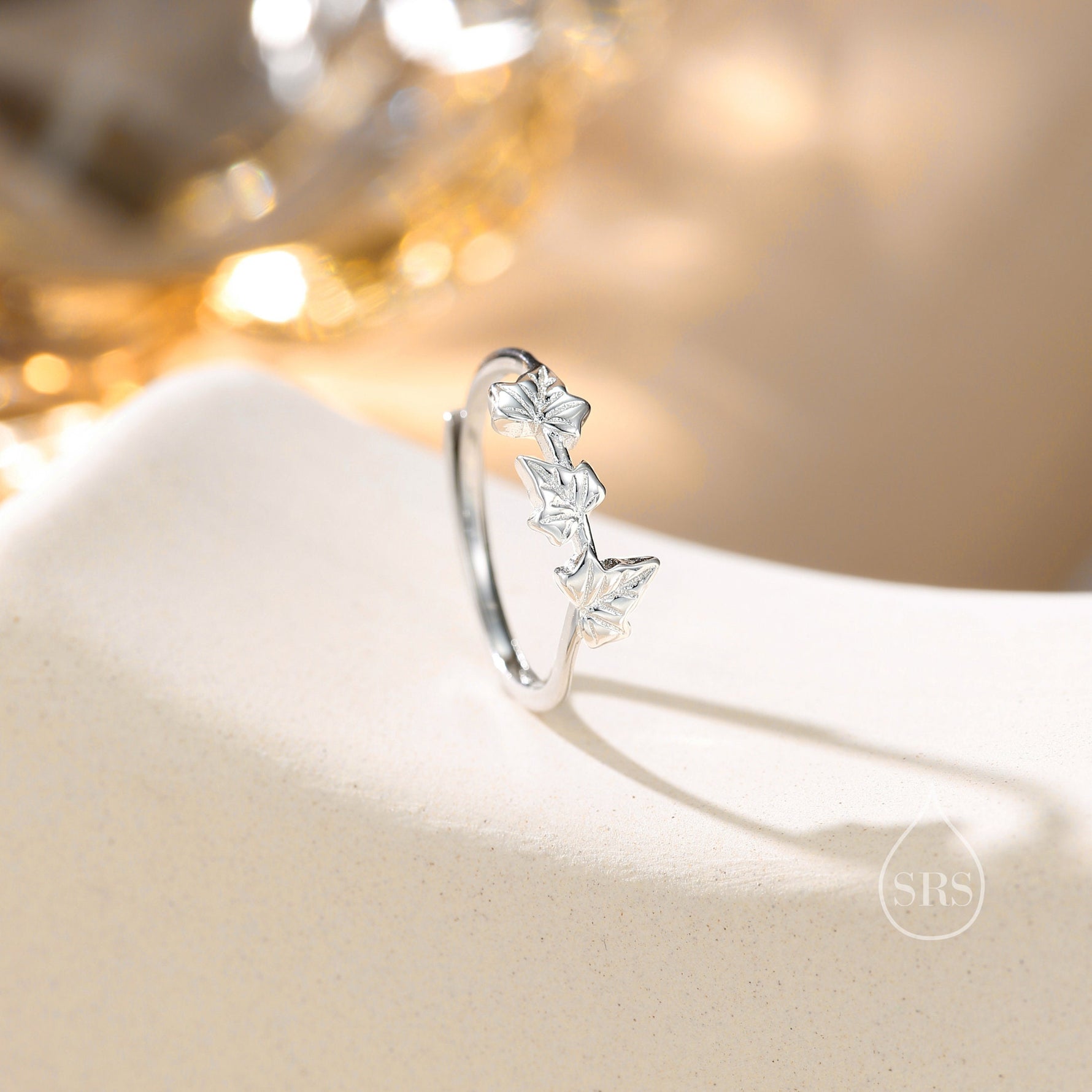 Sycamore Maple Leaf Motif Ring in Sterling Silver, Adjustable Size, Silver of Gold, Botanical Jewellery, Autumn Leaf Ring