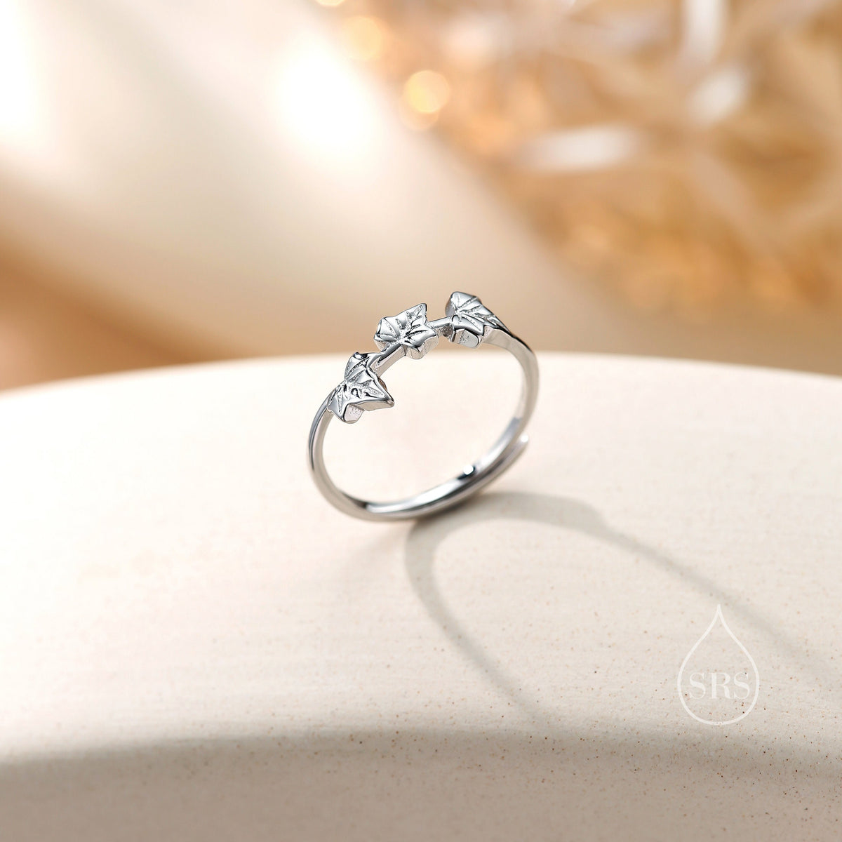 Sycamore Maple Leaf Motif Ring in Sterling Silver, Adjustable Size, Silver of Gold, Botanical Jewellery, Autumn Leaf Ring