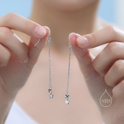 Delicate Star Dangle Drop Hook Earrings in Sterling Silver, Double Star Drop Dangle Earrings in Silver or Gold or Rose Gold