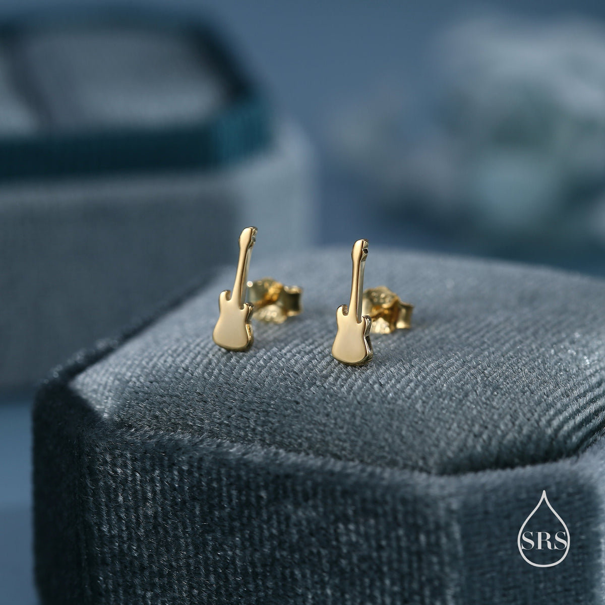 Tiny Electric Guitar Stud Earrings in Sterling Silver, Silver or Gold, Quirky Whimsical Earrings, Music Earrings