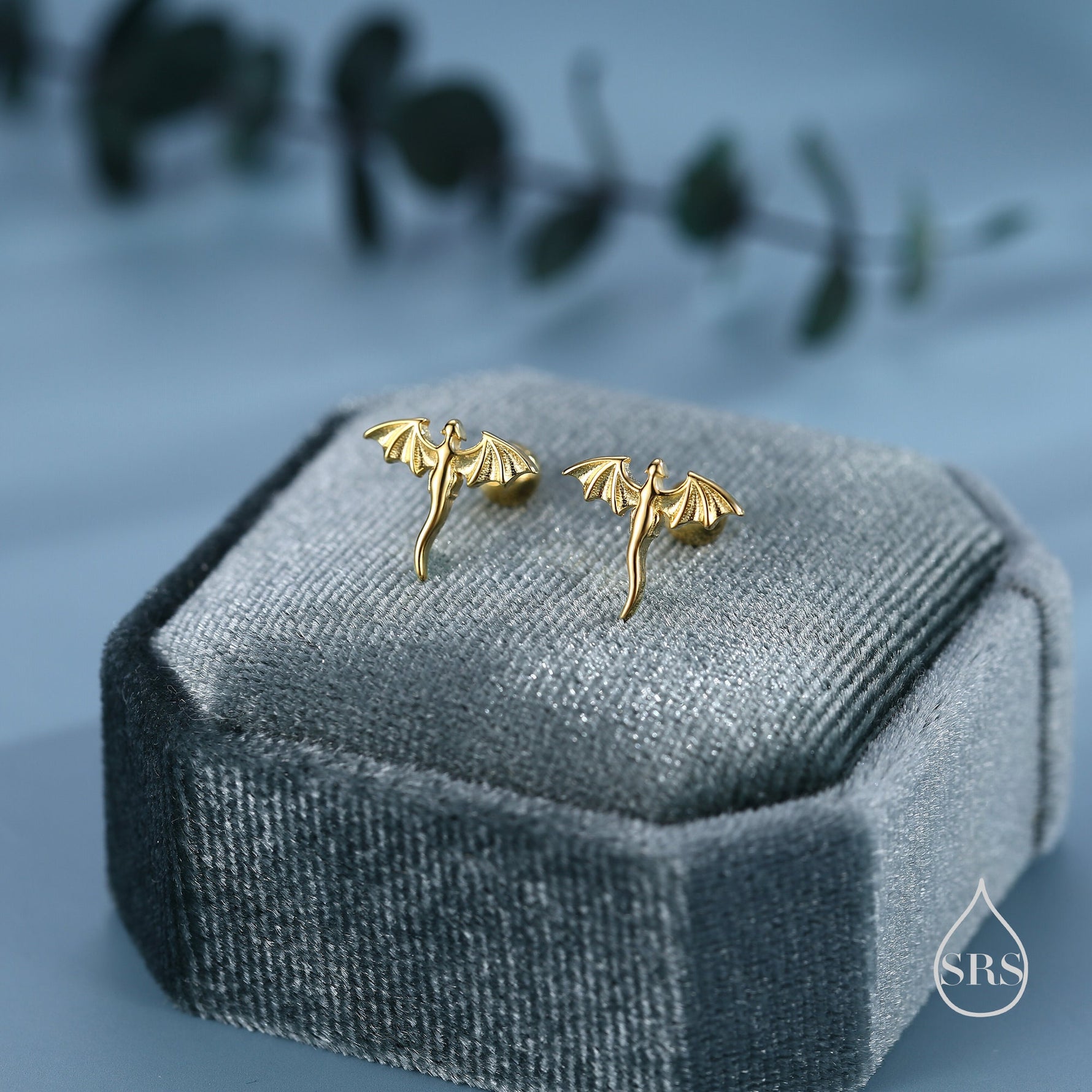 Extra Tiny Dragon Screw Back / Flat Back Earrings in Sterling Silver, Silver or Gold or Rose Gold, Sterling Silver Dragon Earrings