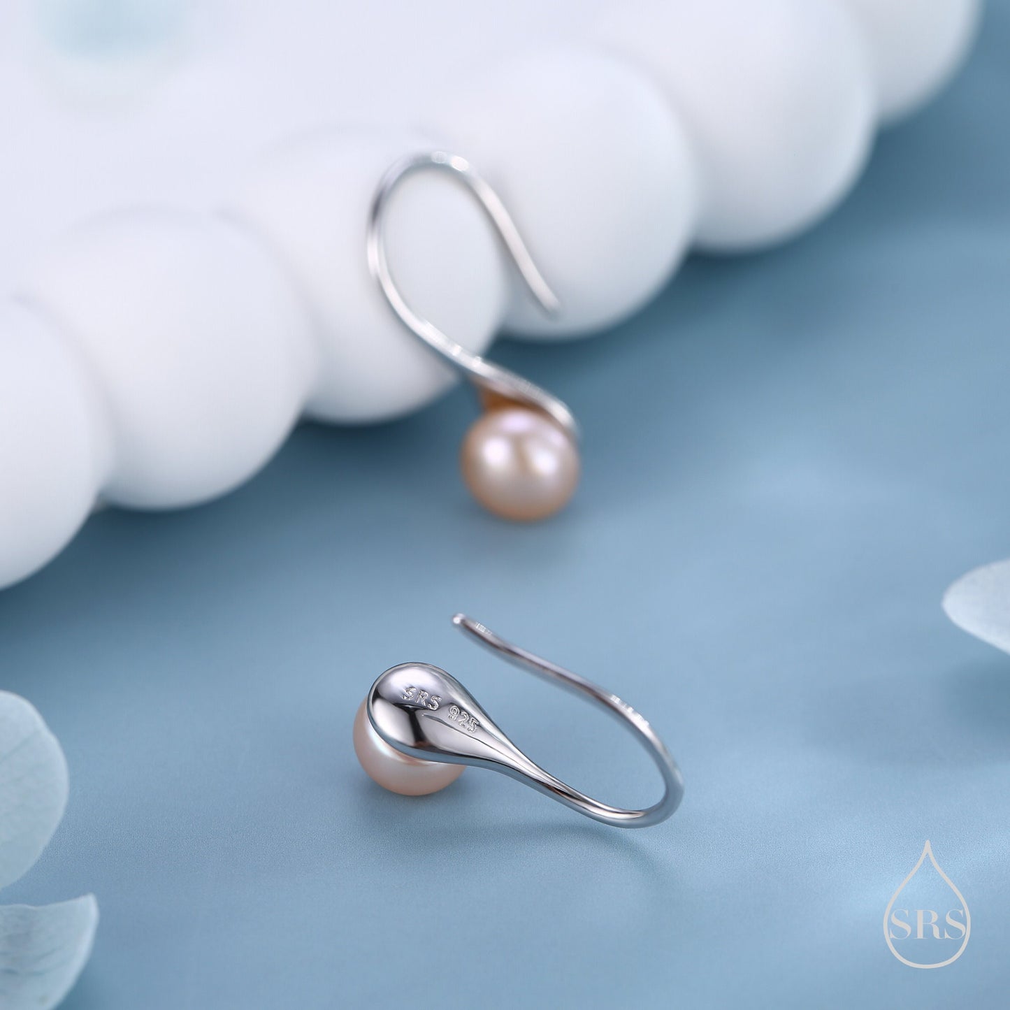 Genuine Pink Freshwater Pearl Hook Earrings in Sterling Silver, Natural Freshwater Pearls, Silver or Gold, Natural Pink Button Pearl