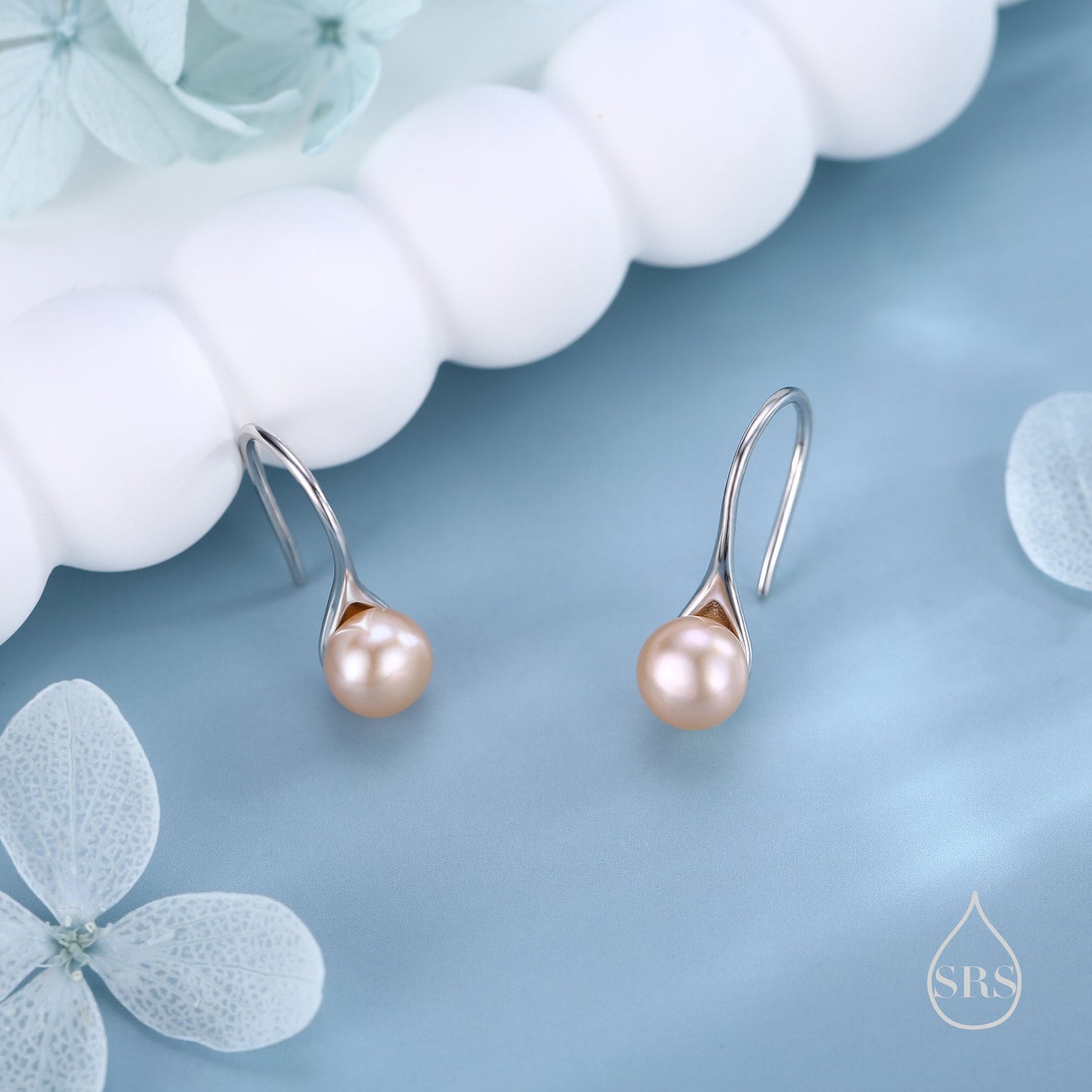 Genuine Pink Freshwater Pearl Hook Earrings in Sterling Silver, Natural Freshwater Pearls, Silver or Gold, Natural Pink Button Pearl