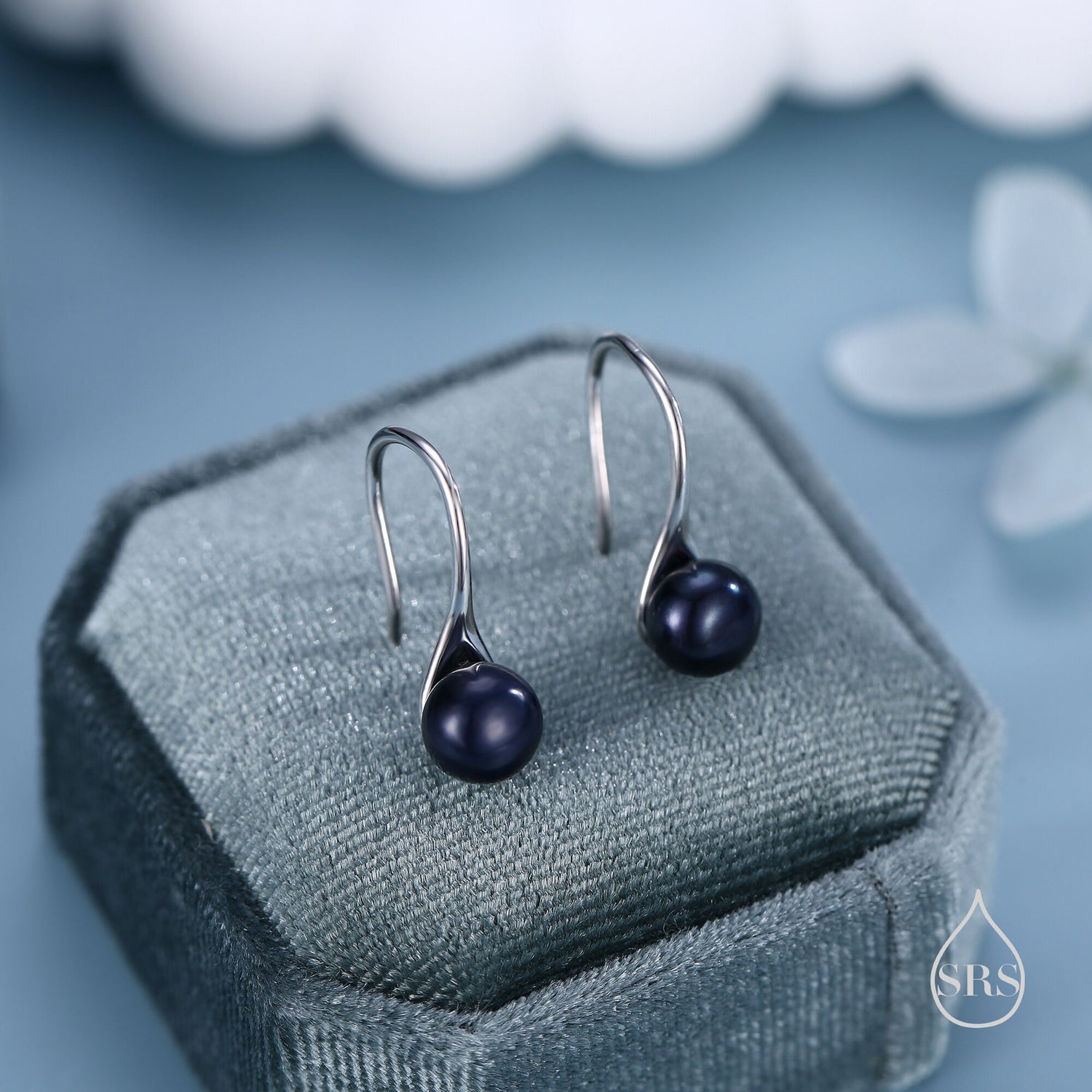 Genuine Black Freshwater Pearl Hook Earrings in Sterling Silver, Natural Freshwater Pearls, Silver or Gold, Natural Black Button Pearl