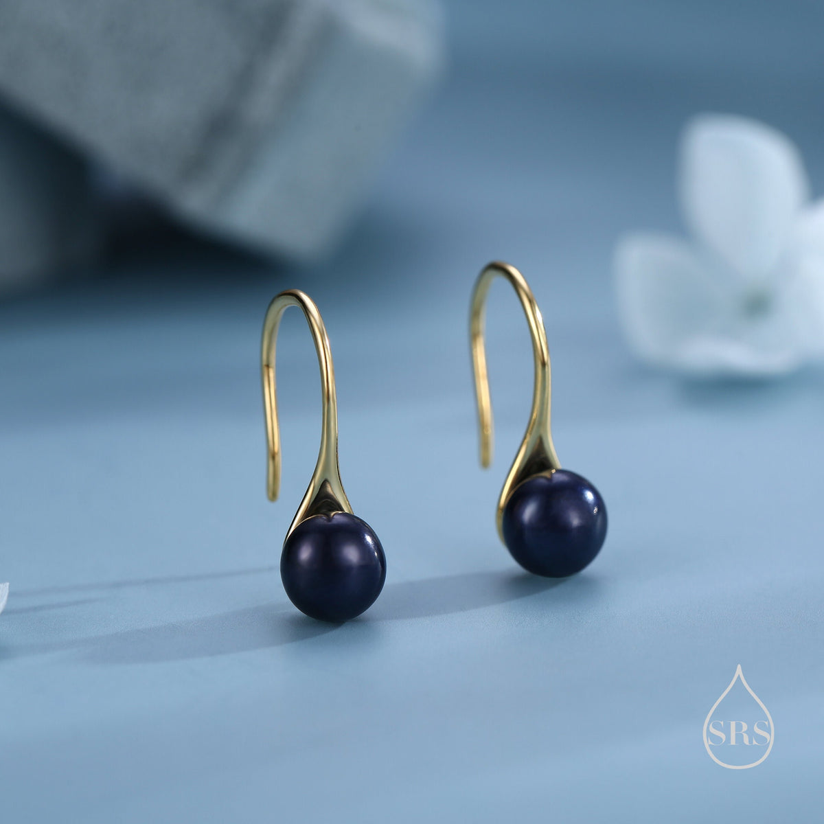 Genuine Black Freshwater Pearl Hook Earrings in Sterling Silver, Natural Freshwater Pearls, Silver or Gold, Natural Black Button Pearl