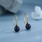 Genuine Black Freshwater Pearl Hook Earrings in Sterling Silver, Natural Freshwater Pearls, Silver or Gold, Natural Black Button Pearl