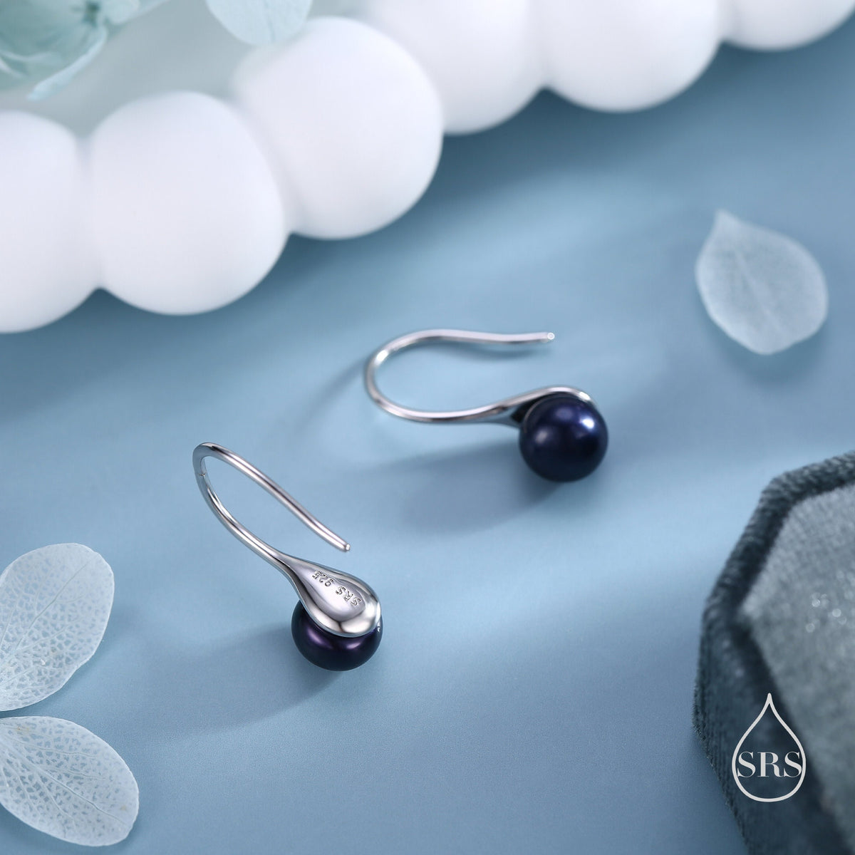 Genuine Black Freshwater Pearl Hook Earrings in Sterling Silver, Natural Freshwater Pearls, Silver or Gold, Natural Black Button Pearl