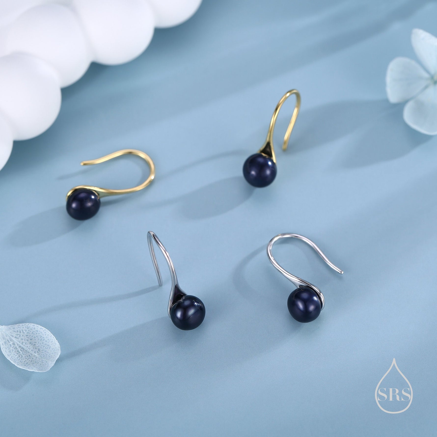 Genuine Black Freshwater Pearl Hook Earrings in Sterling Silver, Natural Freshwater Pearls, Silver or Gold, Natural Black Button Pearl