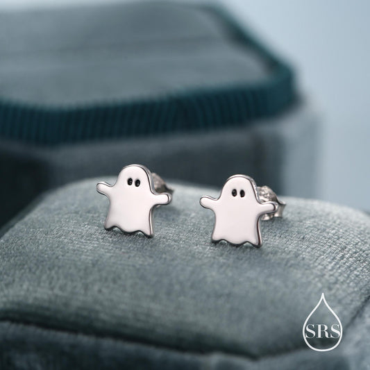 Delicate Minimalist Ghost Stud Earrings in Sterling Silver,  Tiny Ghost Earrings