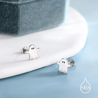 Delicate Minimalist Ghost Stud Earrings in Sterling Silver,  Tiny Ghost Earrings