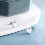 Delicate Minimalist Ghost Stud Earrings in Sterling Silver, Tiny Ghost Earrings